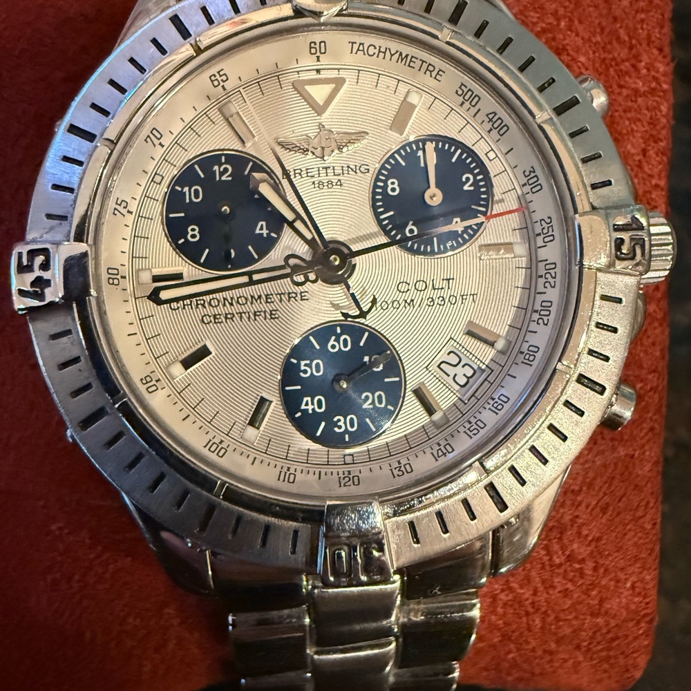 Breitling Colt Silver and Blue Chronograph Watch